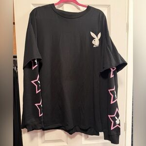 Dolls Kill x Playboy Black Long Sleeve Tee with Pink Accents